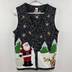 Santa Rudolph Christmas Holiday Vest Women's Size M‎ Embroidered Grandmacore